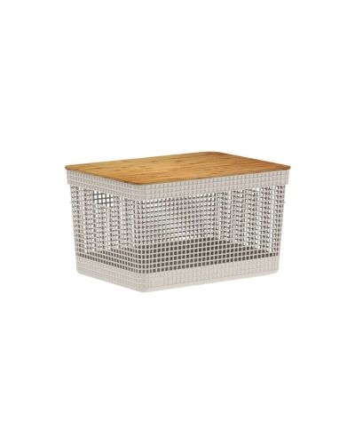CESTA GRID C/TAPA DE BAMBÚ 20L OU CG355BGF BEIGE
